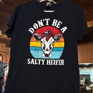 Black Graphic Tee with Cow Print